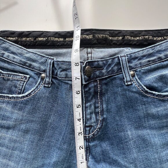 ReRock for Express Flared Low Rise Denim Jeans Distressed Style Womens Size 12L - Picture 7 of 16
